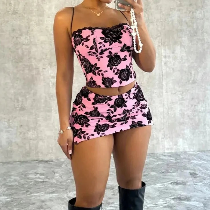 Flower Print Women Two Piece Set