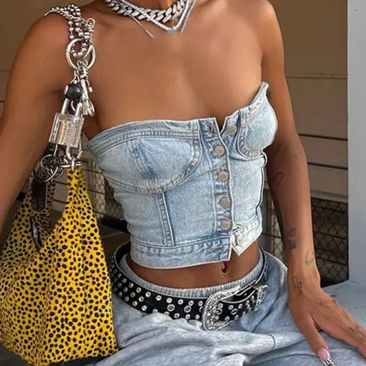 Denim Bustier Crop Top