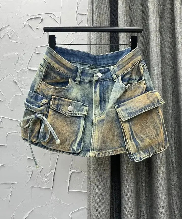 Denim Multi Pocket Mini Skirt