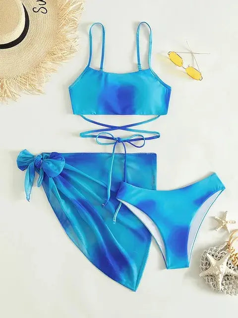 Tie Dyed Split Bikini Three Piece