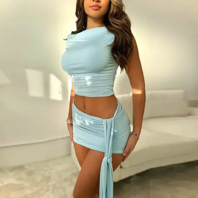 Off Shoulder Mini Skirt Two Piece Set