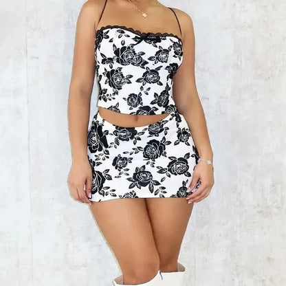 Flower Print Women Two Piece Set