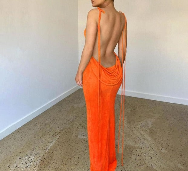 Open Back Slim Cami Strap Long Dress