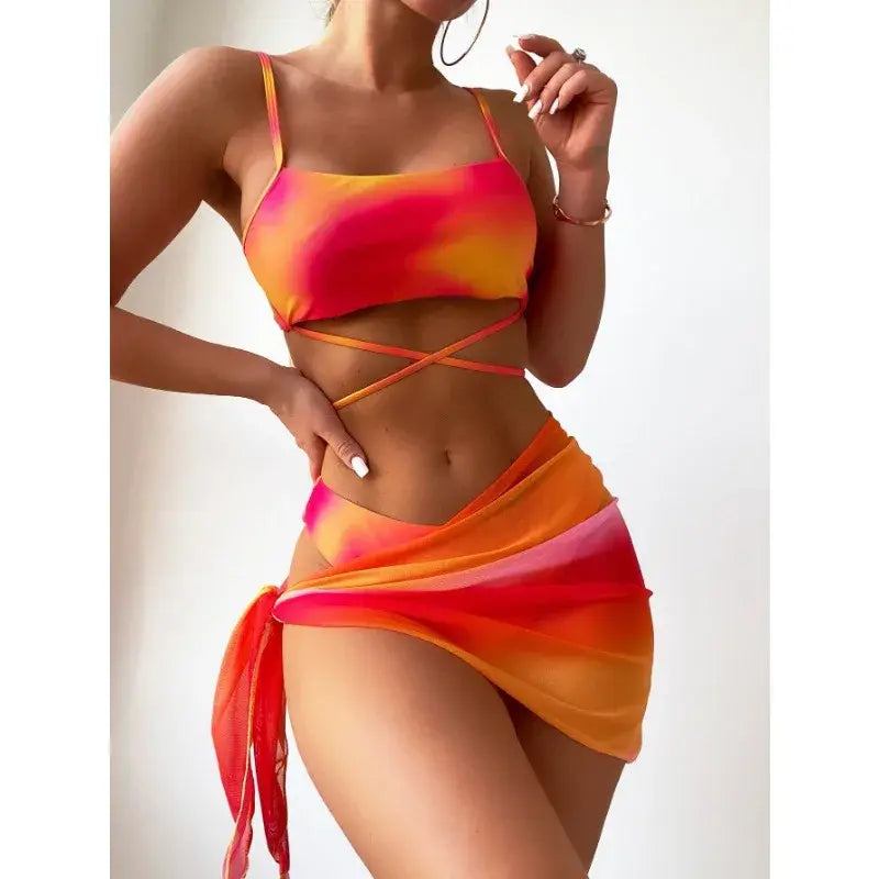 Tie Dyed Split Bikini Three Piece