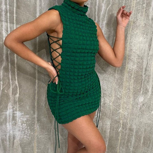 High Neck Lace Up Mini Dress