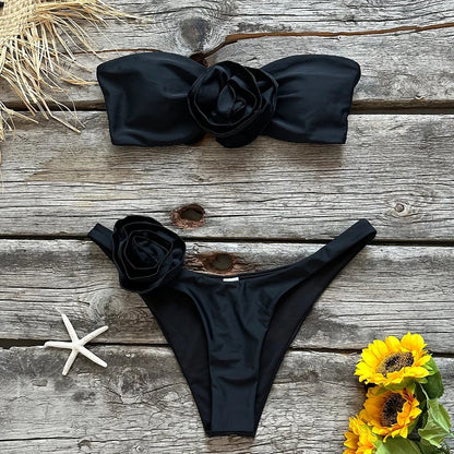 Two-Pieces Floral Lace Up bikini set